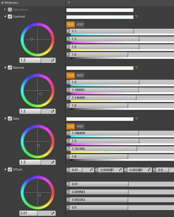 Post Process Color Grading options