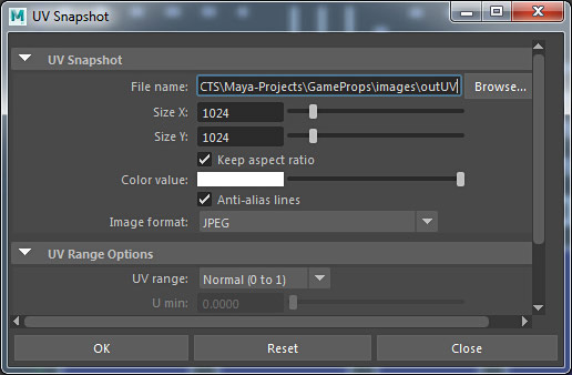 Saving UV Snapshot from Maya LT/Maya UV Editor