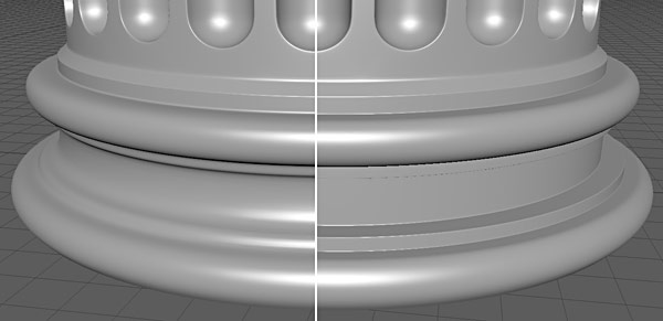 Before and after support edge loops with Smooth preview
